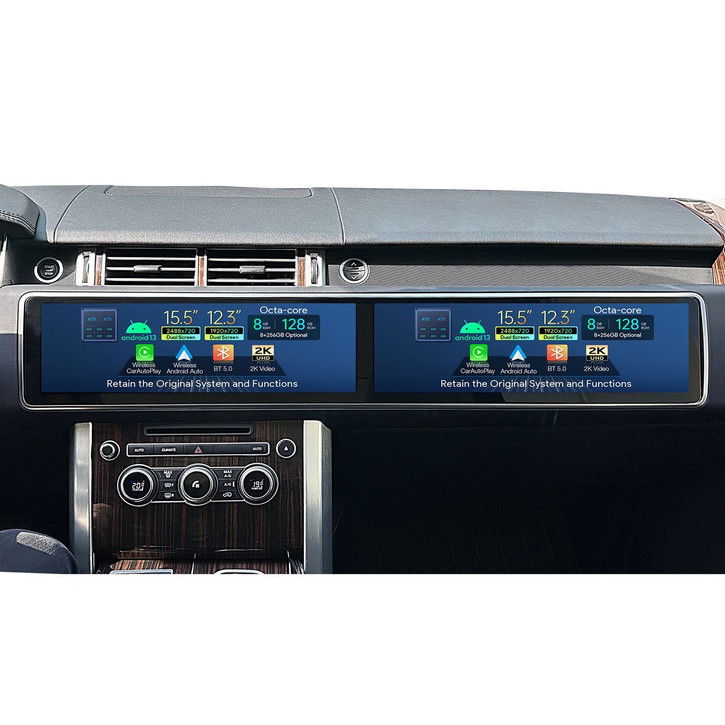 Land Rover Range Rover L494 / L405 Bosch / Harman 2x12.3'' doppio schermo Android 13 8/128GB Octa Core Global 4G LTE Autoradio QLR23RVAB