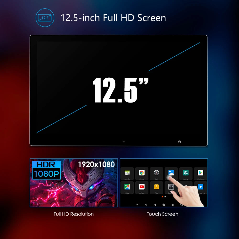 12.5 '' Monitor Poggiatesta per Auto Android 10.0 Octa Core Touch Screen Lettore Multimediale Portatile con Altoparlante Supporta Video 1080P 2 + 16GB HM127A