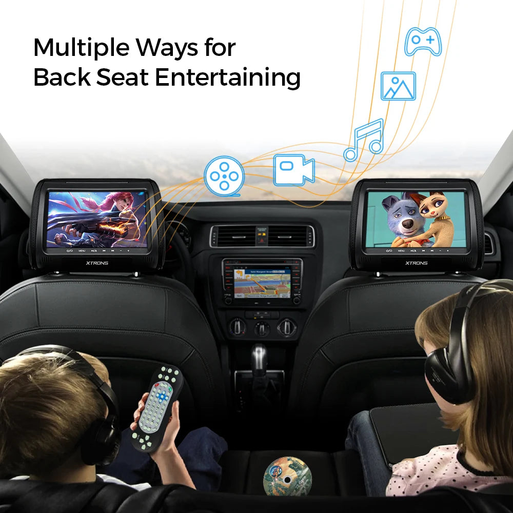 9 " 2 pezzi monitor poggiatesta universale per auto schermo TFT lettore DVD con trasmettitore USB SD/FM uscita audio video RCA HD908D