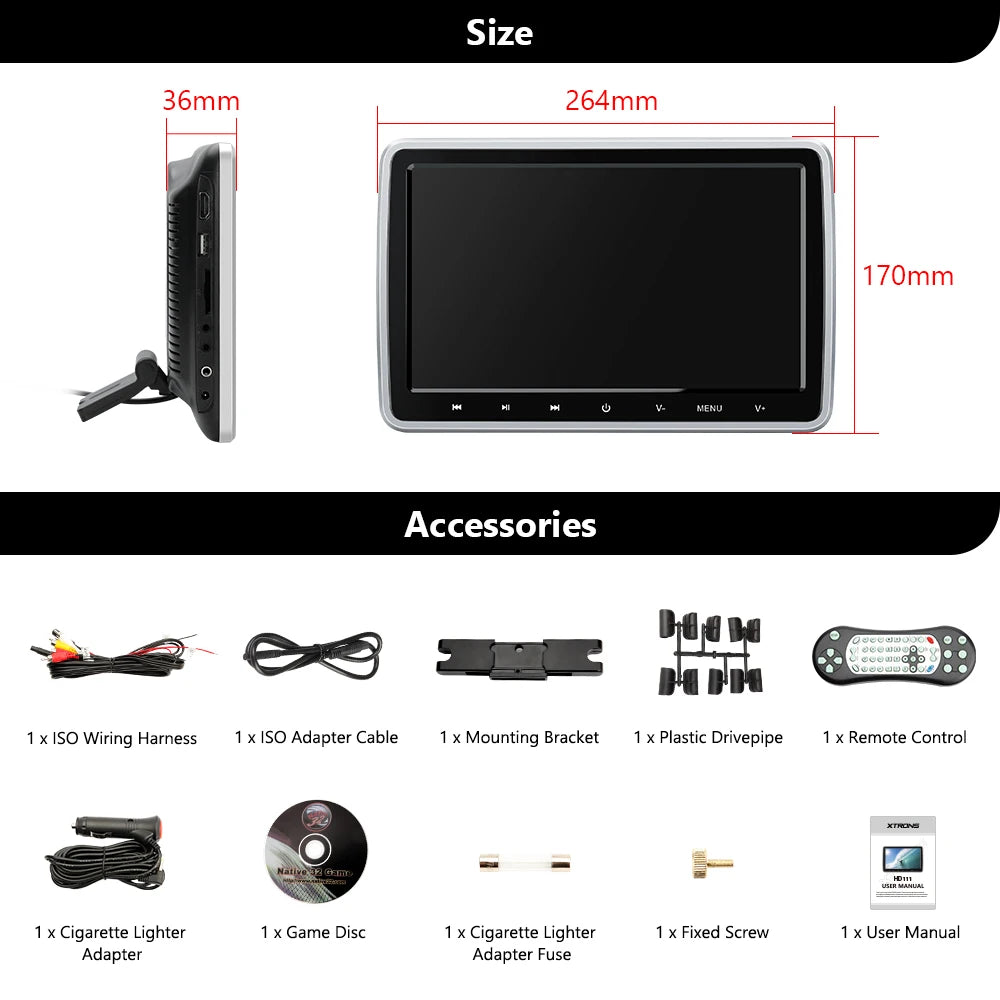 10.1 pollici monitor poggiatesta universale per auto TV schermo TFT lettore DVD USB SD/trasmettitore FM tasti touch compatibile HDMI HD111
