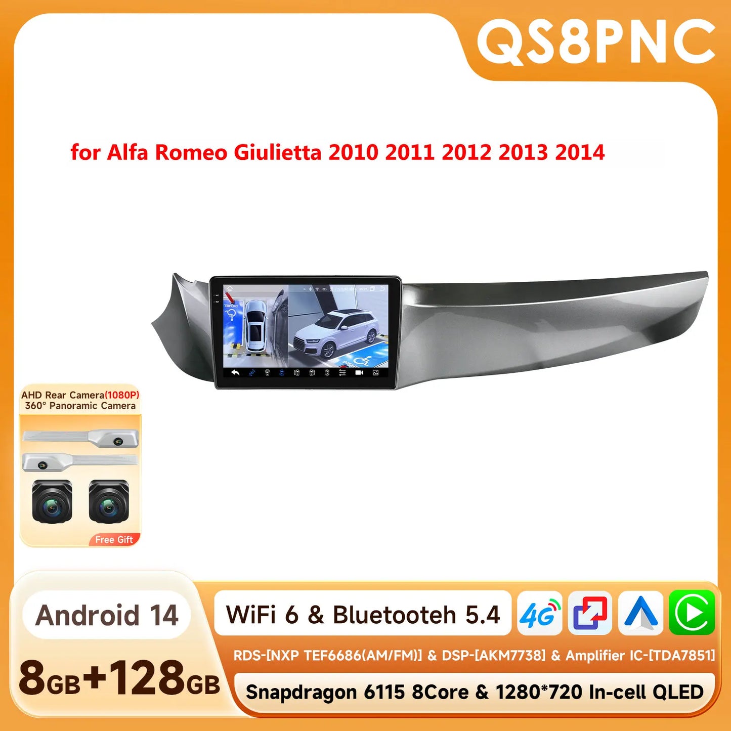 Alfa Romeo Giulietta 2010-2018 9" Android 14 Carplay Android auto wireless wifi bt gps 4g AUTMPK52