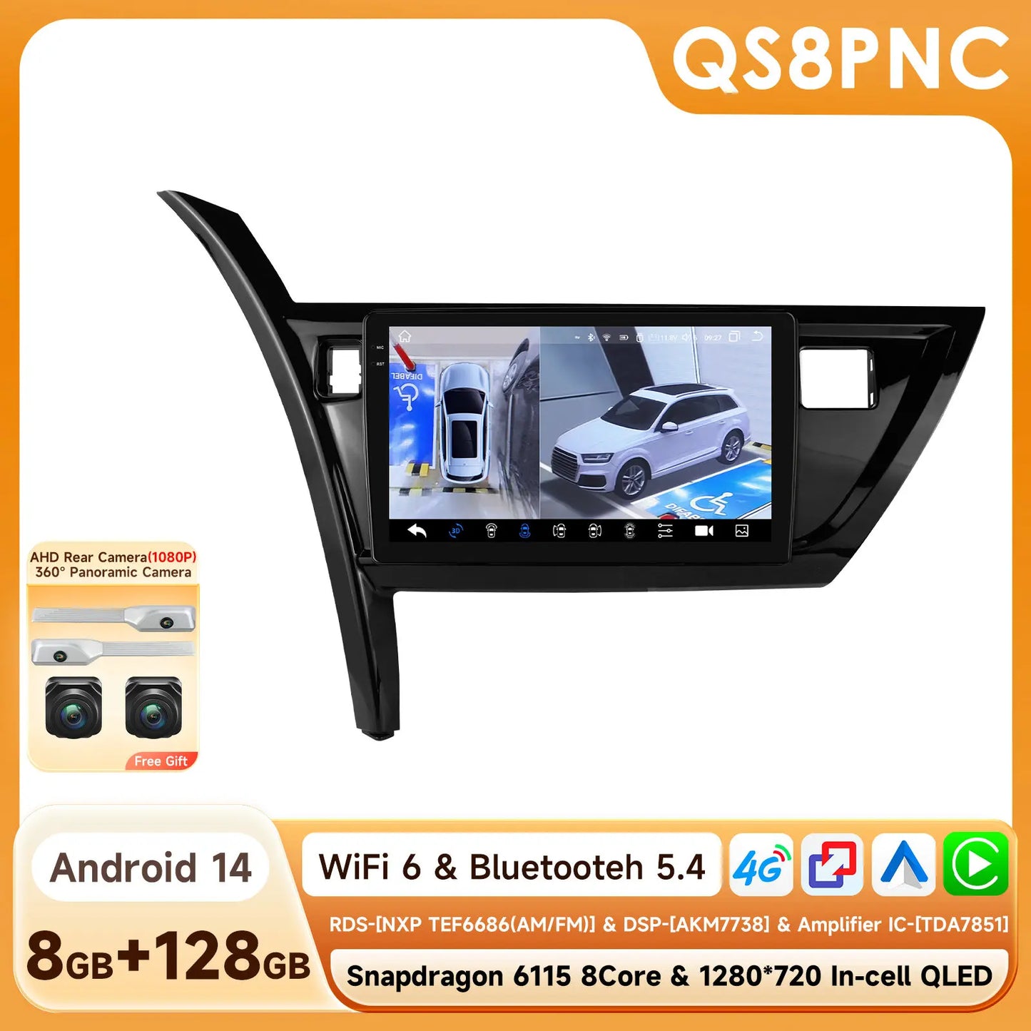 Toyota Auris Corolla 2013-2016 9" Android 14 Carplay Android auto wireless wifi bt gps 4g AUTMRSRTD