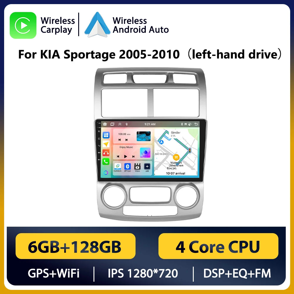 KIA Sportage 2005-2010 9" Android 14 Carplay Android auto wireless wifi bt gps 4g AUTMVR4R