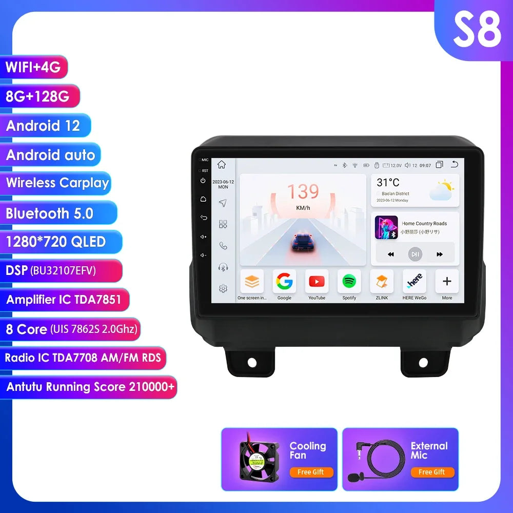 JEEP Wrangler 2018 -2021 9" Android 14 Carplay Android auto wireless wifi bt gps 4g AUTMOFKI