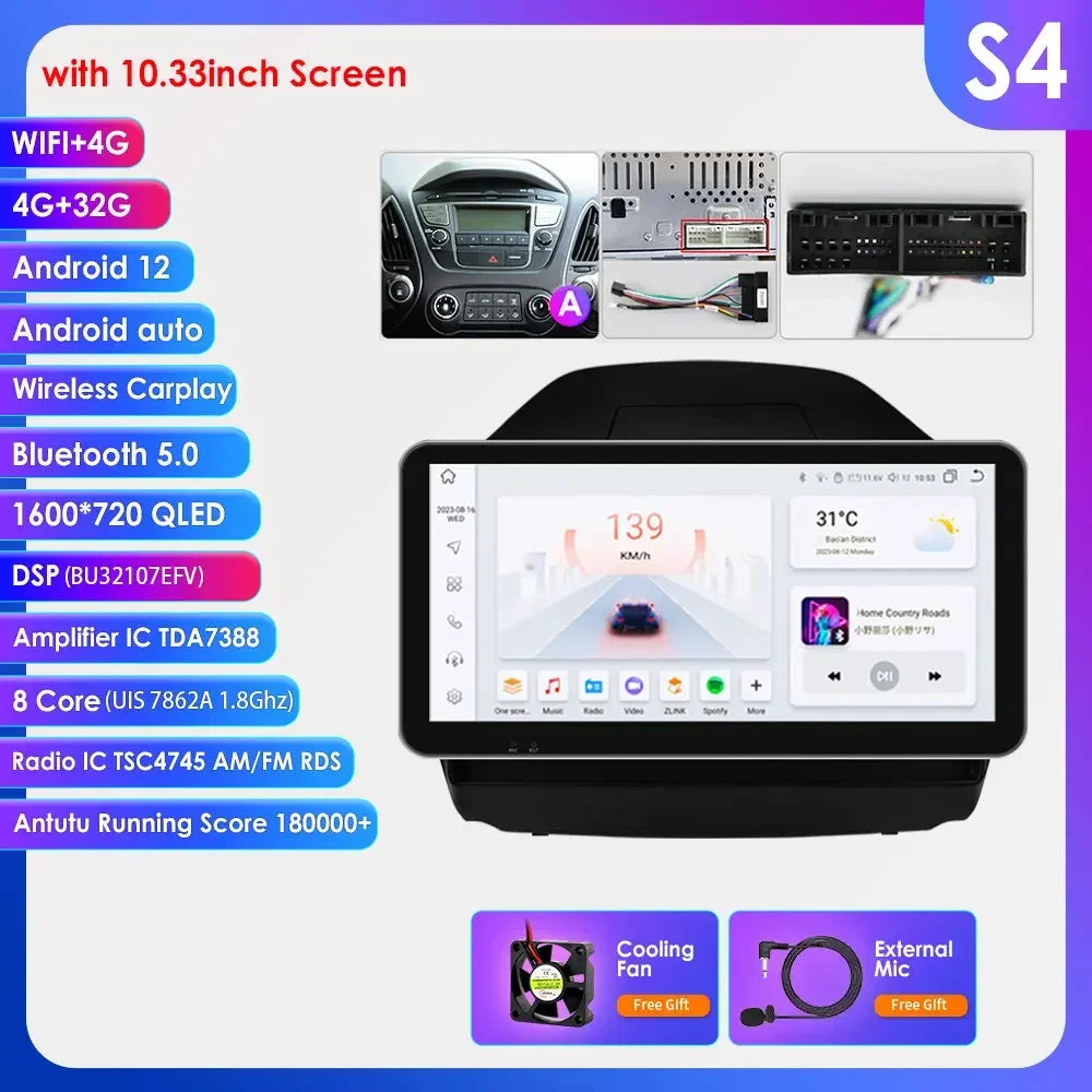Hyundai Tucson 2 LM IX35 2009-2015 9" / 10,33" Android 14 Carplay Android auto wireless wifi bt gps 4g AUTMKXK8