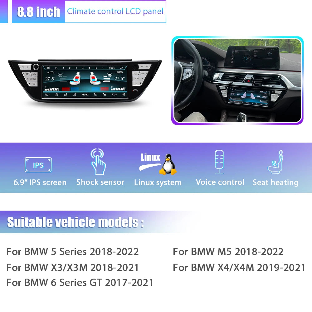 BMW 1 2 3 4 5 6 Series GT X1 X5 X4 X4M M4 X3 X3M M3 2013-2020 Pannello di climatizzazione LCD e comandi riscaldamento sedili AUTMLCDBM