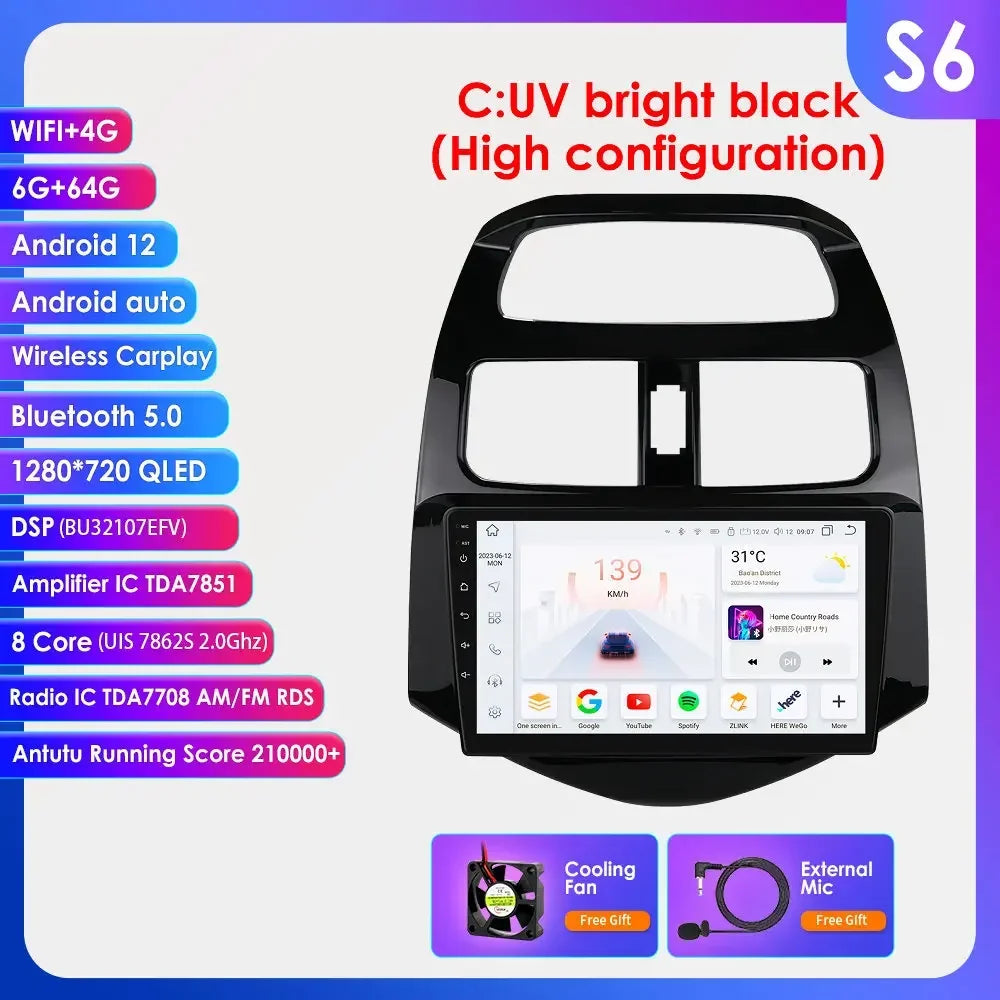 Chevrolet Spark Beat Matiz Creative 2010-2014 9" Android 14 Carplay Android auto wireless wifi bt gps 4g AUTMTPT1