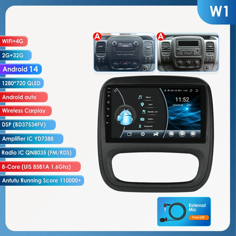 Renault Trafic 3 / Opel Vivaro B 2014-2021 9" 10.33'' 9" Android 14 Carplay Android auto wireless wifi bt gps 4g AUTMUYH9