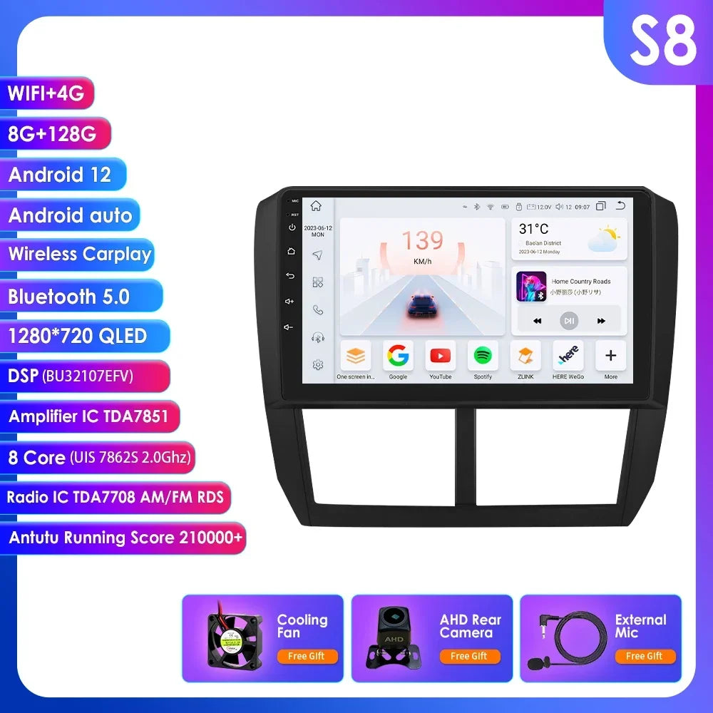 Subaru Forester 3 SH 2007-2013 Impreza WRX " Android 14 Carplay Android auto wireless wifi bt gps 4g AUTMFSTSB