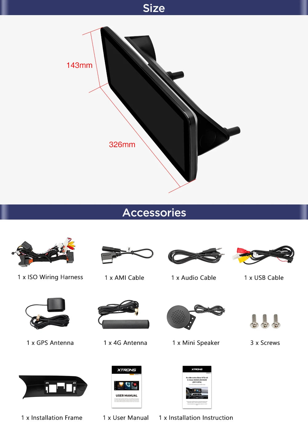 Mercedes W204 NTG 4.5 / 4.7 12.3'' Android12 8+128 Car Radio CarPlay Android Auto 4G QXM2245PM12C45L