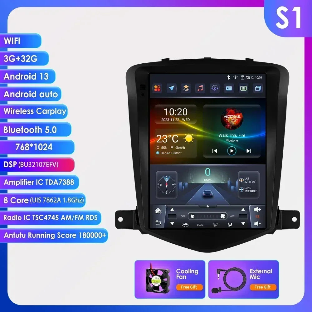 Chevrolet Cruze J300 2008-2012 9,7" Android 14 Carplay Android auto wireless wifi bt gps 4g AUTMIZKN