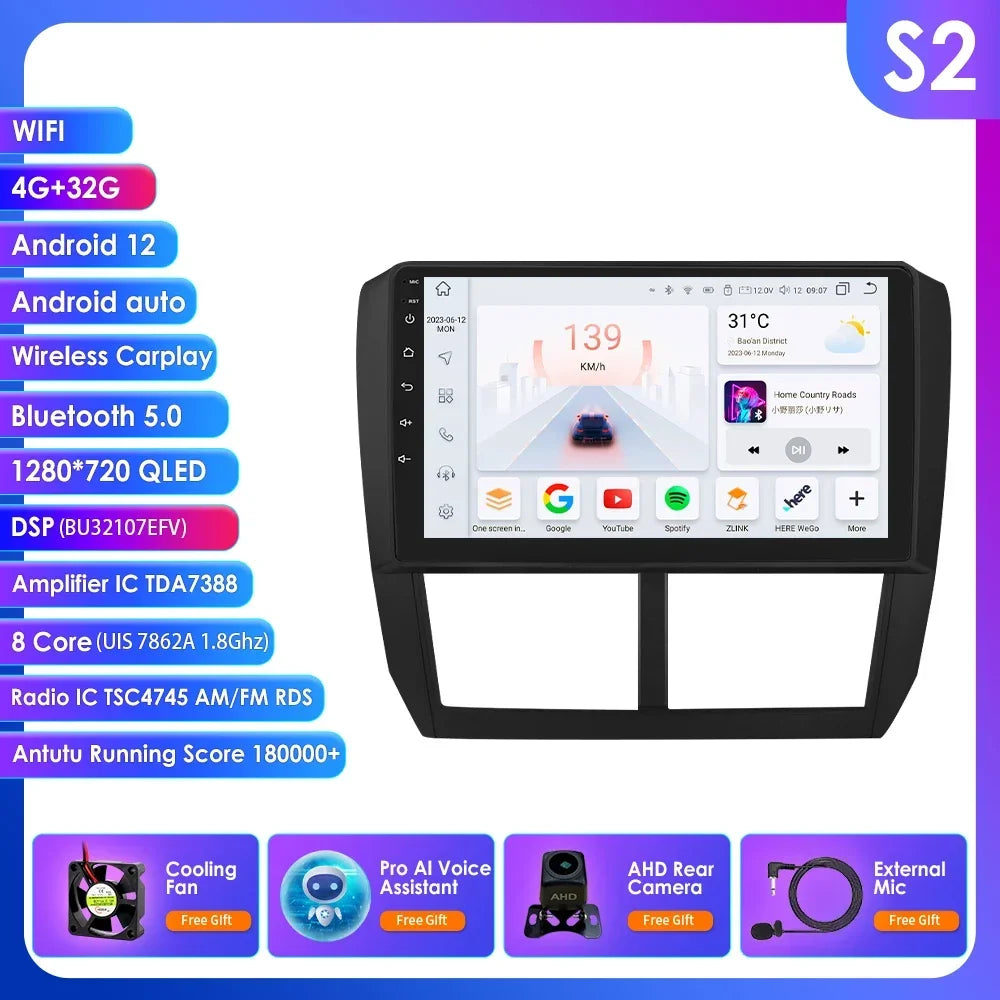 Subaru Forester 3 SH 2007-2013 Impreza WRX " Android 14 Carplay Android auto wireless wifi bt gps 4g AUTMFSTSB