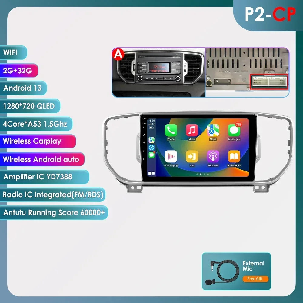 KIA Sportage 4 2016 -2021 9" Android 14 Carplay Android auto wireless wifi bt gps 4g AUTMO3SQ