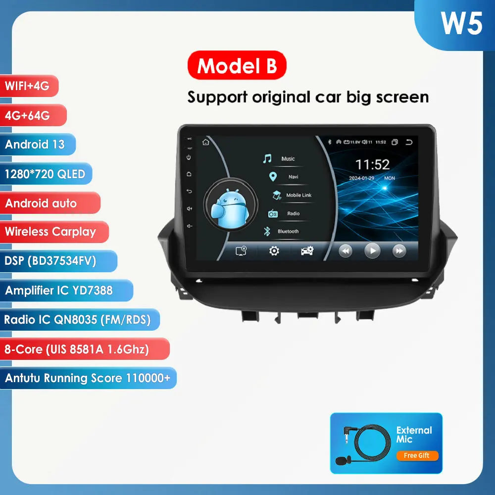 Renault Laguna 2 2001-2007 9" Android 14 Carplay Android auto wireless wifi bt gps 4g AUTMTAL9