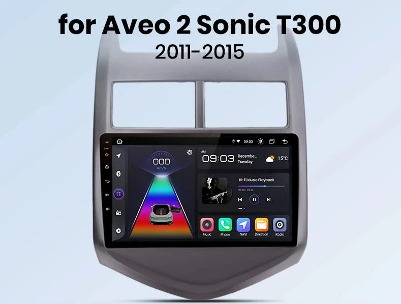 Radio Android 15 Para Chevrolet Aveo 2 Sonic T300 2011-2015 - Pantalla Táctil 9 Pulgadas, GPS, CarPlay, Cámara Marcha Atrás