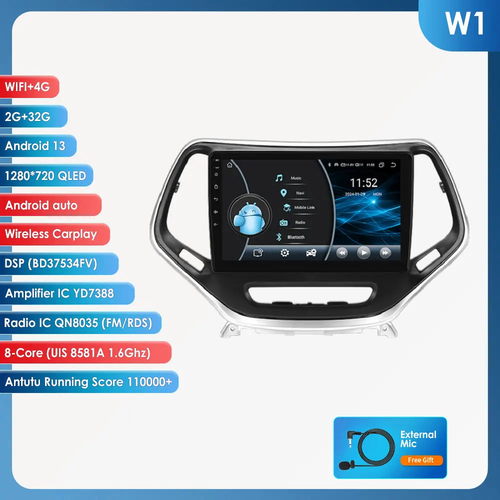 Jeep Cherokee 5 KL 2015 - 2018 9" / 10,33" Android 14 Carplay Android auto wireless wifi bt gps 4g AUTMHSWS