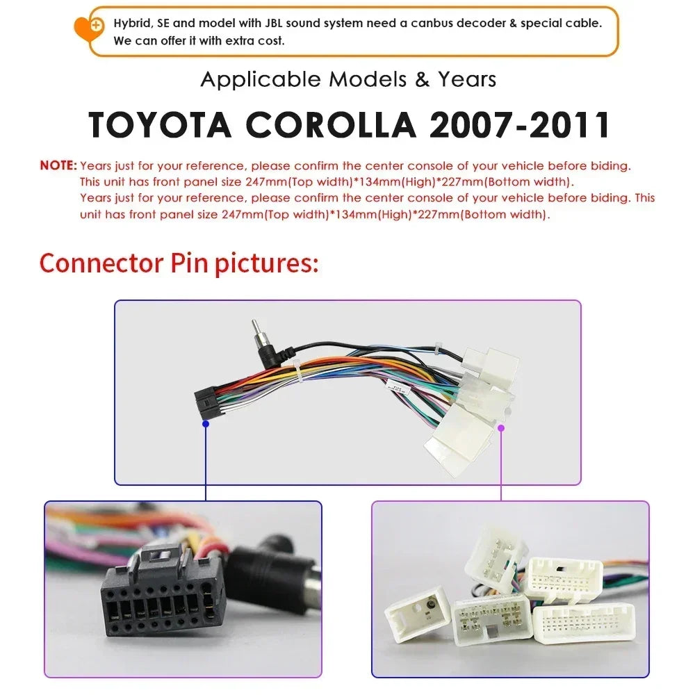 Toyota Corolla E140/150 2007 - 2011 9" Android 14 Carplay Android auto wireless wifi bt gps 4g AUTMCRLTY