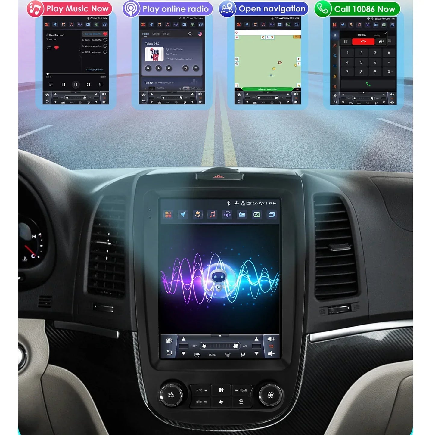 Hyundai Santa Fe 2 2006-2012 9,7" Android 14 Carplay Android auto wireless wifi bt gps 4g AUTM19VI