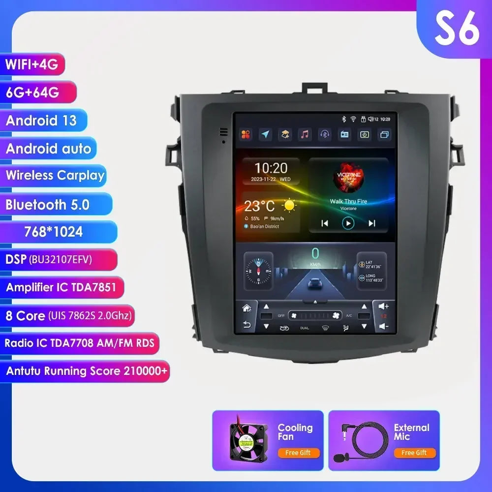 Toyota Corolla E140 / E150 2006 - 2013 9.7" Android 14 Carplay Android auto wireless wifi bt gps 4g CRLTYTE2