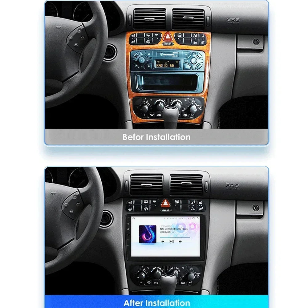 Mercedes-Benz A W168 C W203 G W463 Viano Vito CLK Class C209 1998-2006 9" Android 14 Carplay Android auto wireless wifi bt gps 4g AUTMZH0A