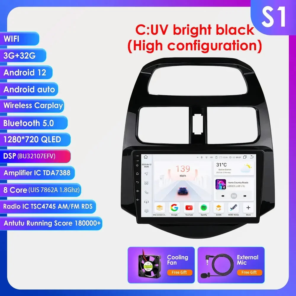 Chevrolet Spark Beat Matiz Creative 2010-2014 9" Android 14 Carplay Android auto wireless wifi bt gps 4g AUTMTPT1