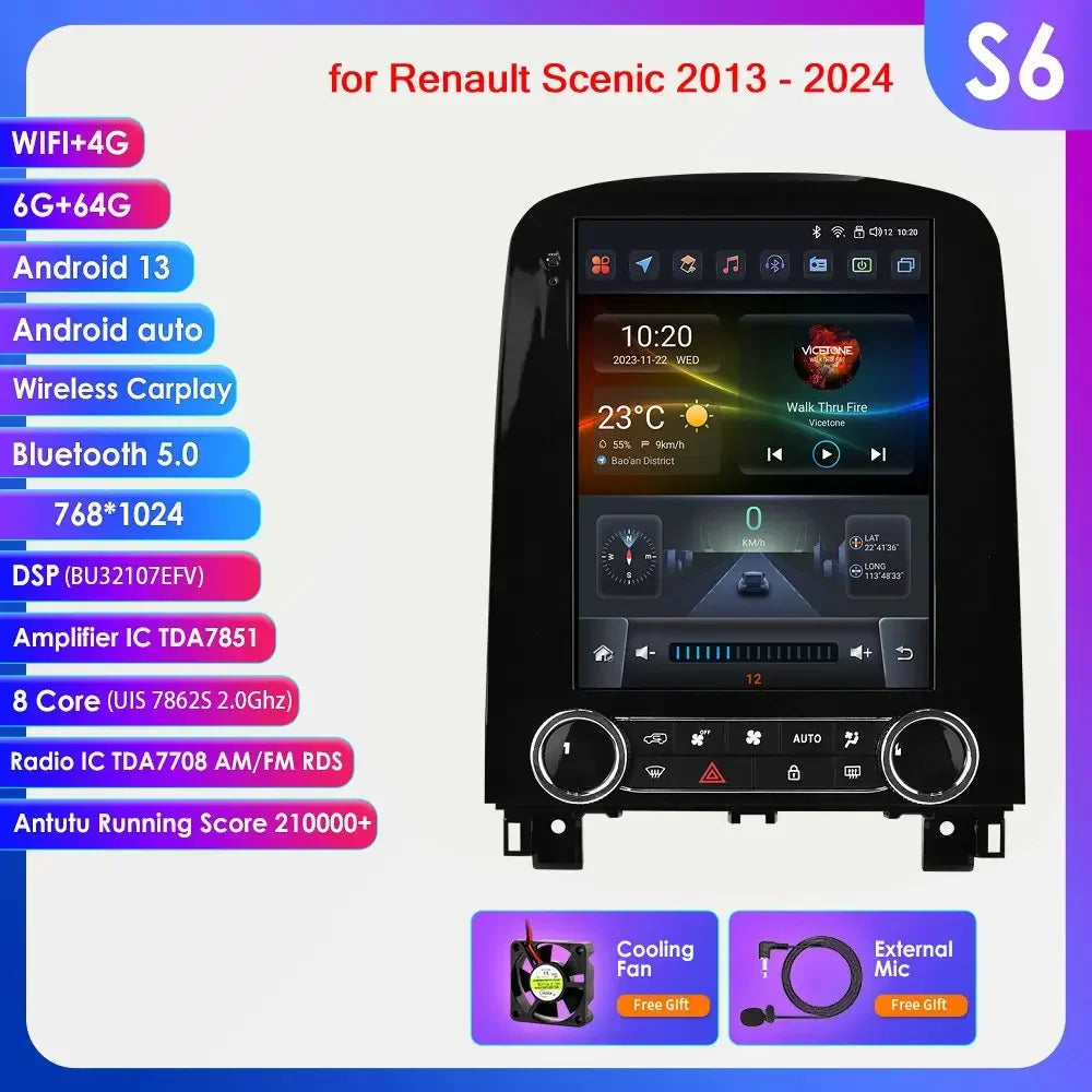 Renault Scenic 2013 - 2024 9,7" Android 14 Carplay Android auto wireless wifi bt gps 4g AUTMXM05