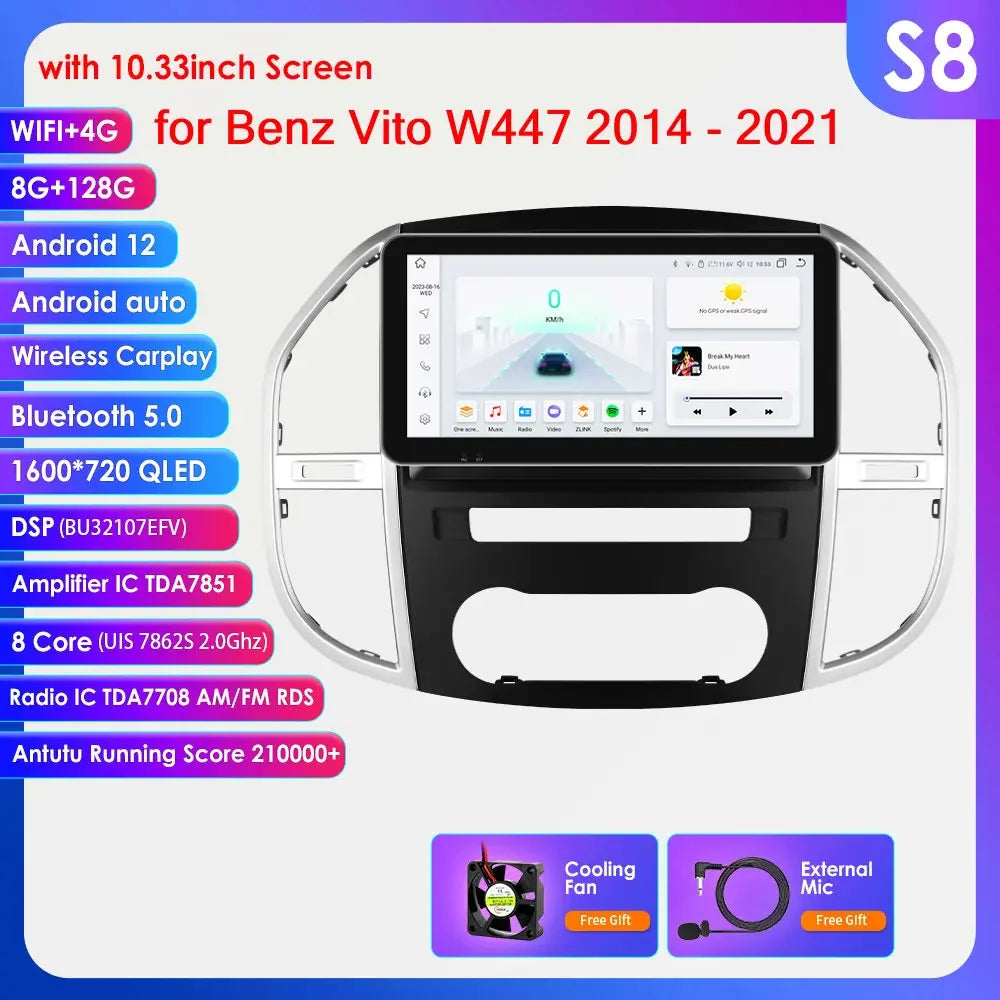 Mercedes Benz Vito W447 2014 - 2021 9" /10,33" Android 14 Carplay Android auto wireless wifi bt gps 4g AUTMCTCJ