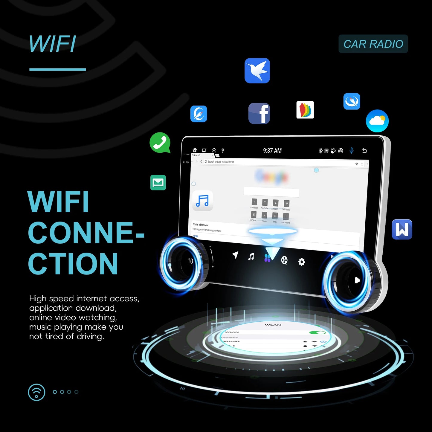 Autoradio 2Din 4+64G/6+128G Quadcore Lettore multimediale da 10,1'' con doppia manopola WIFI Carplay Android Auto Navigazione GPS AUTMUNICXZ