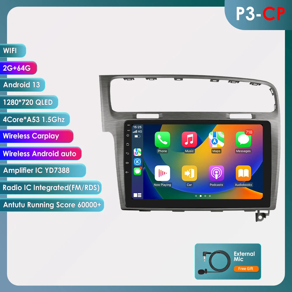 Volkswagen VW Golf 7 2013-2017 10,1"" Android 14 Carplay Android auto wireless wifi bt gps 4g AUTMKDPF