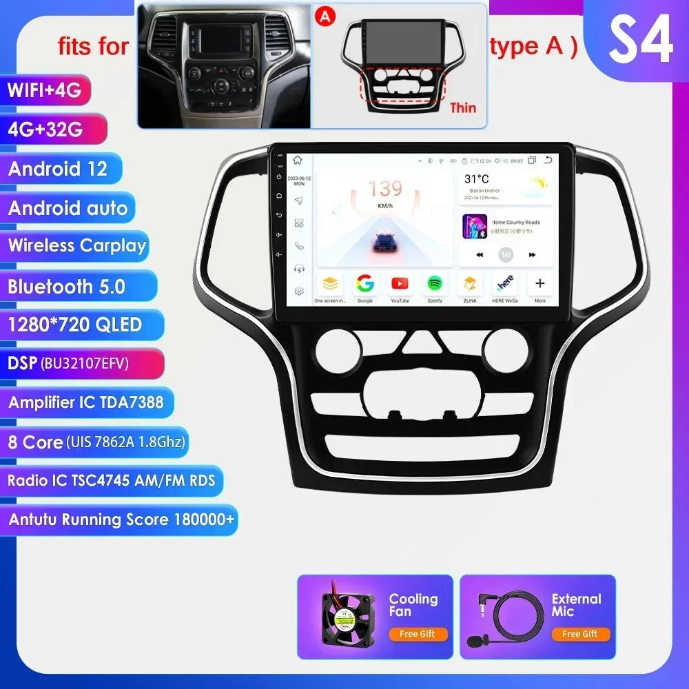 Jeep Grand Cherokee WK2 2014-2022 9" Android 14 Carplay Android auto wireless wifi bt gps 4g AUTMFH0Y