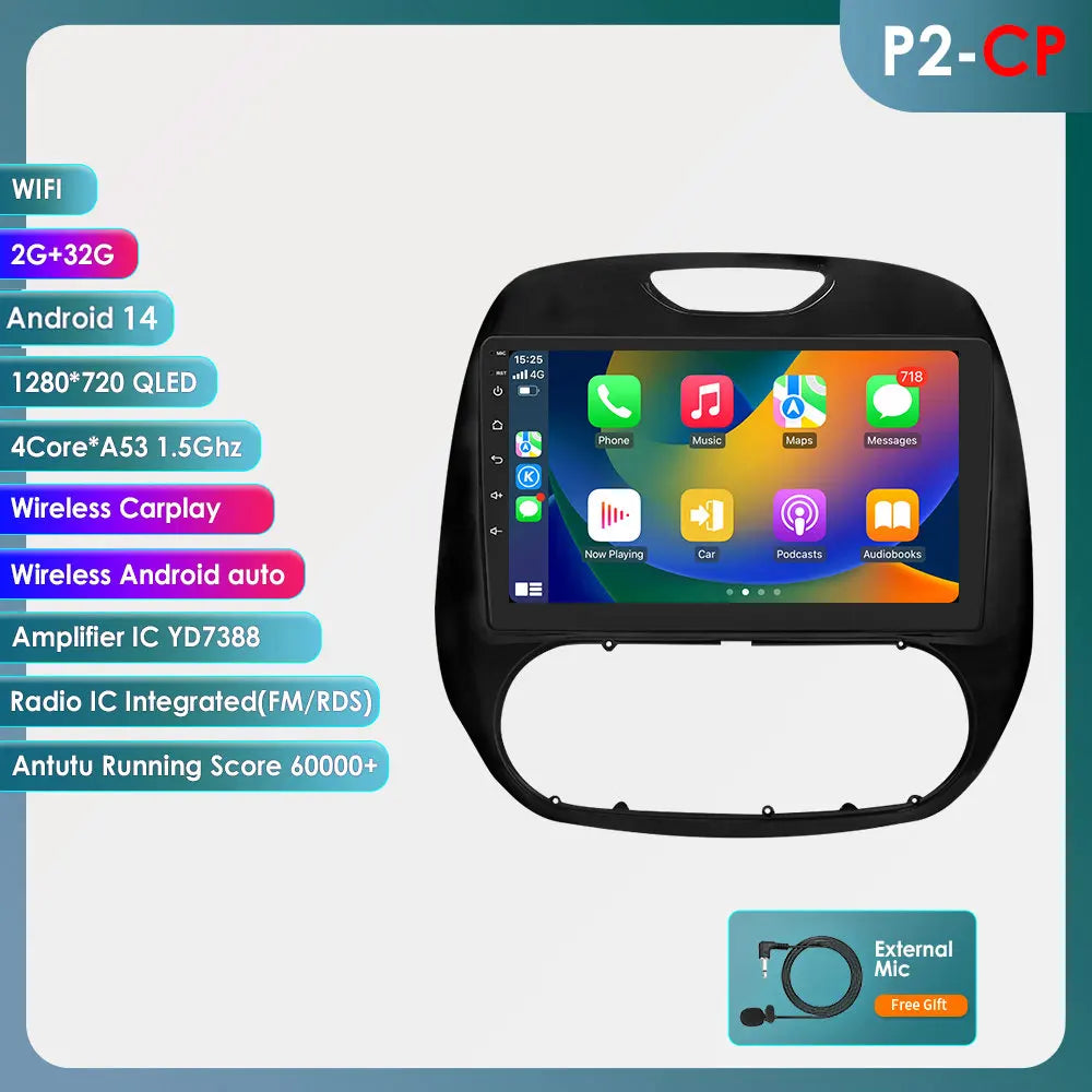 Renault Kaptur Captur 2016-2019 9" Android 14 Carplay Android auto wireless wifi bt gps 4g AUTMG9L6