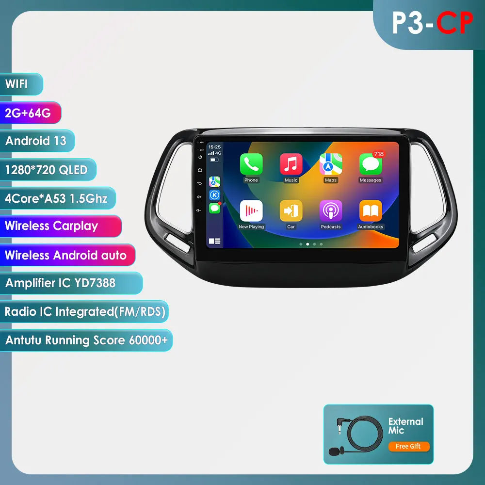 Jeep Compass 2017 -2020 10" Android 14 Carplay Android auto wireless wifi bt gps 4g AUTM4RUA