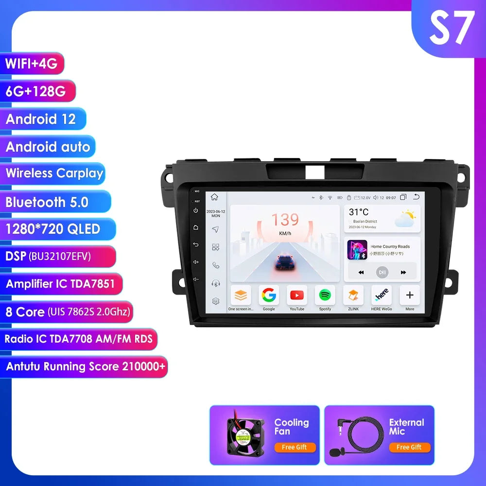 MAZDA CX 7 2008-2015 9" Android 14 Carplay Android auto wireless wifi bt gps 4g AUTMCX7ZDM