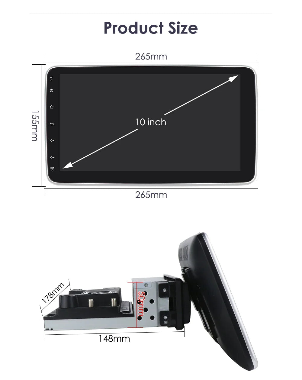 10.1" 1Din Universale Android 14 girevole a 360° Carplay Android auto wireless Radio RDS 4G DSP GPS Nav BT AUTMUNI10