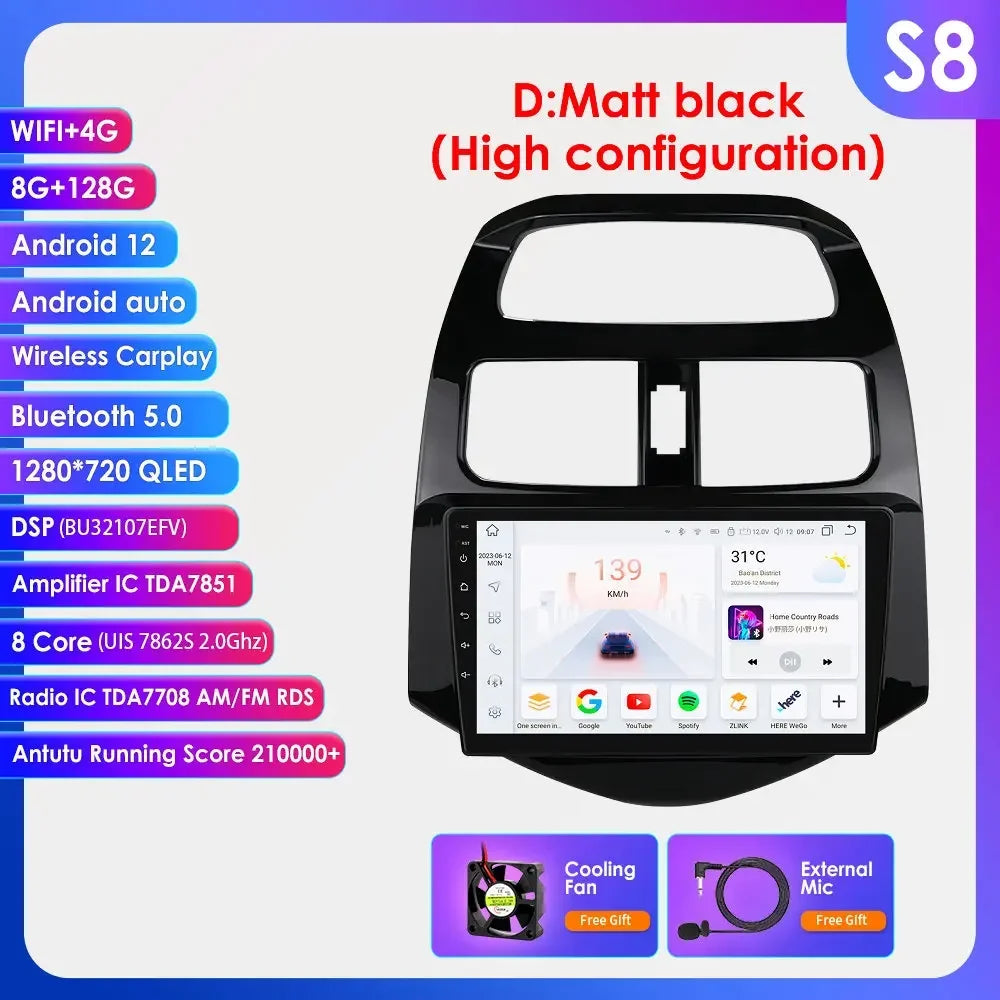 Chevrolet Spark Beat Matiz Creative 2010-2014 9" Android 14 Carplay Android auto wireless wifi bt gps 4g AUTMTPT1