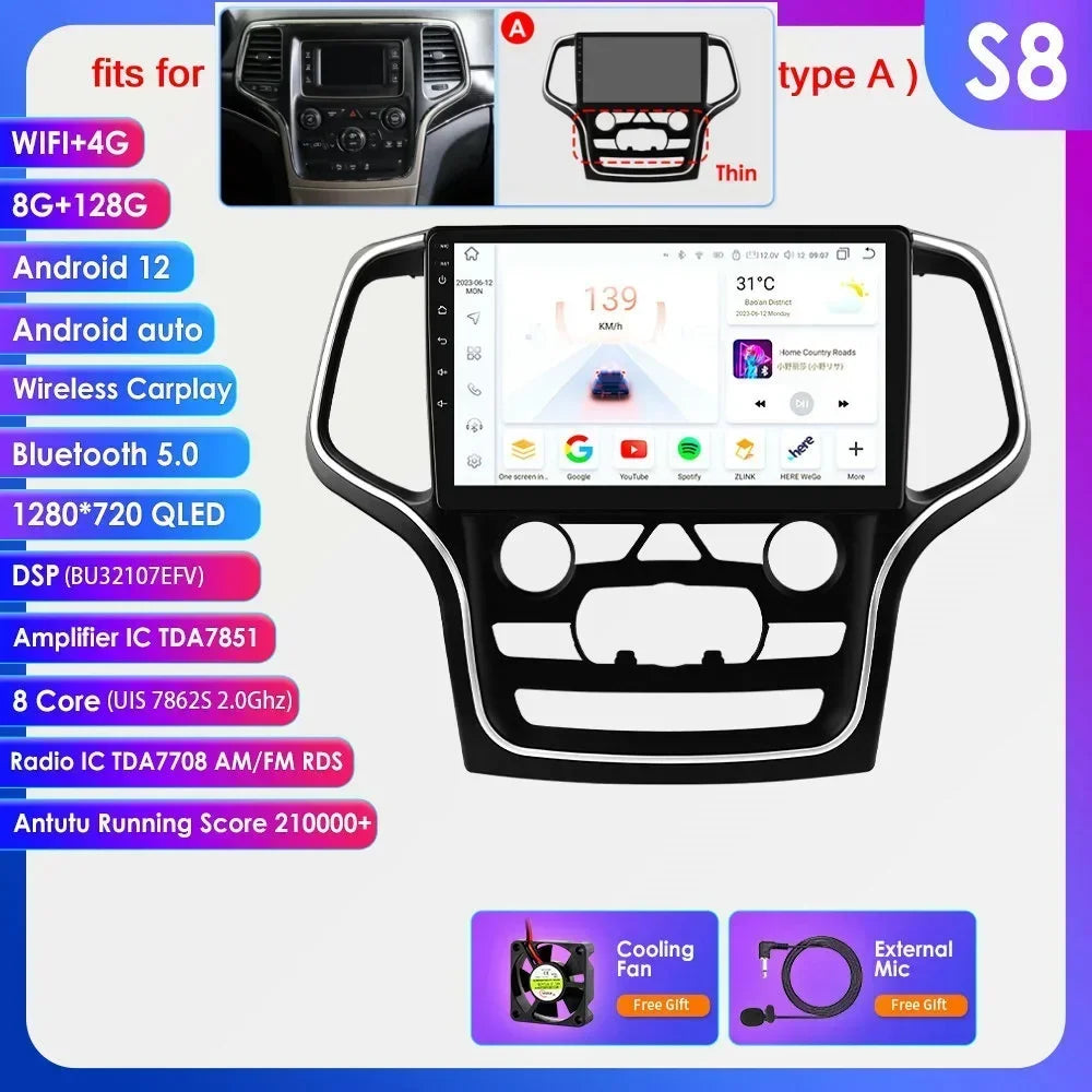 Jeep Grand Cherokee WK2 2014-2022 9" Android 14 Carplay Android auto wireless wifi bt gps 4g AUTMFH0Y