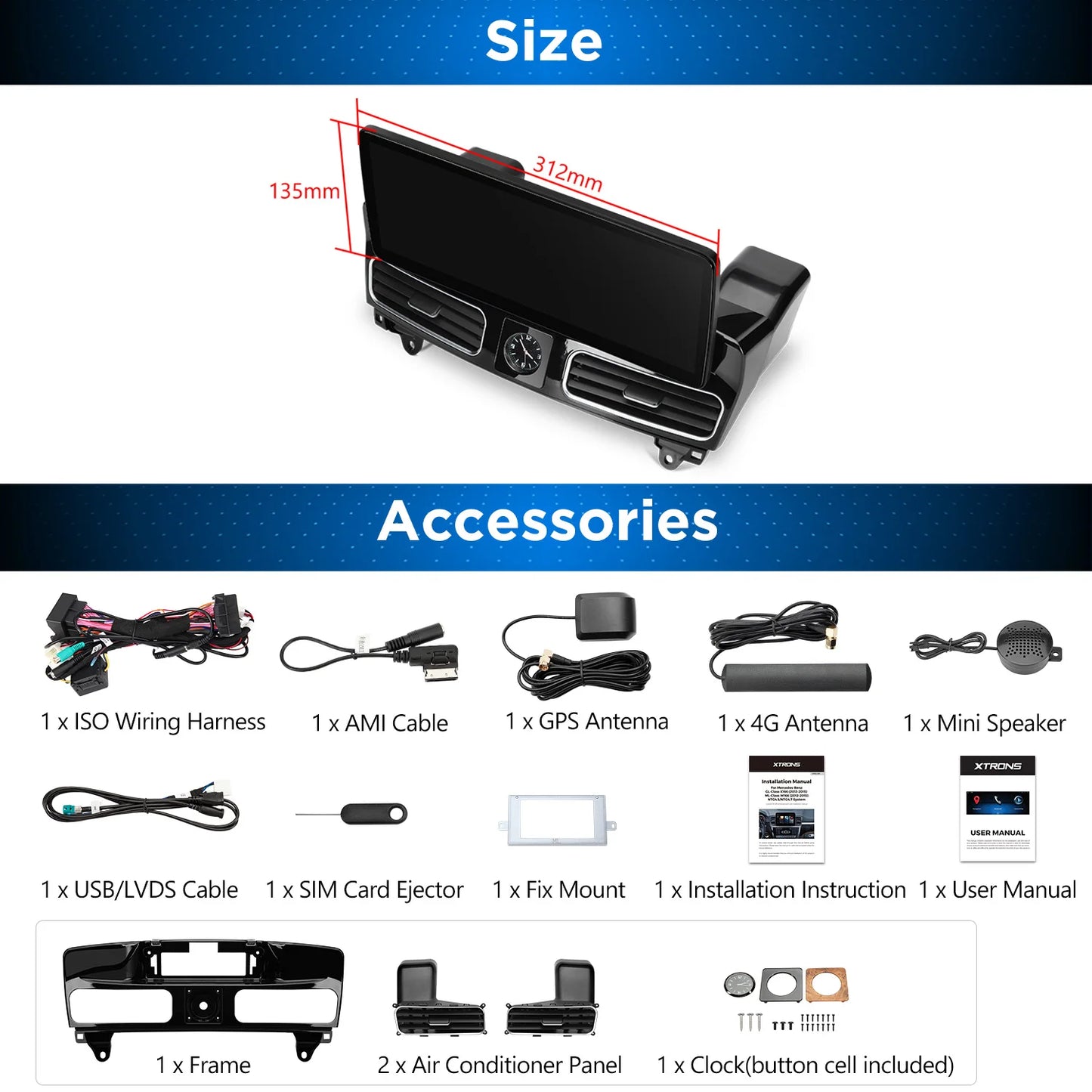 Mercedes ML Class W166/GL X166 NTG 4.5 4.7 12.3'' Android 13 Car Multimedia Player Car Stereo Built in CarPlay 4G QLM2245M12ML45