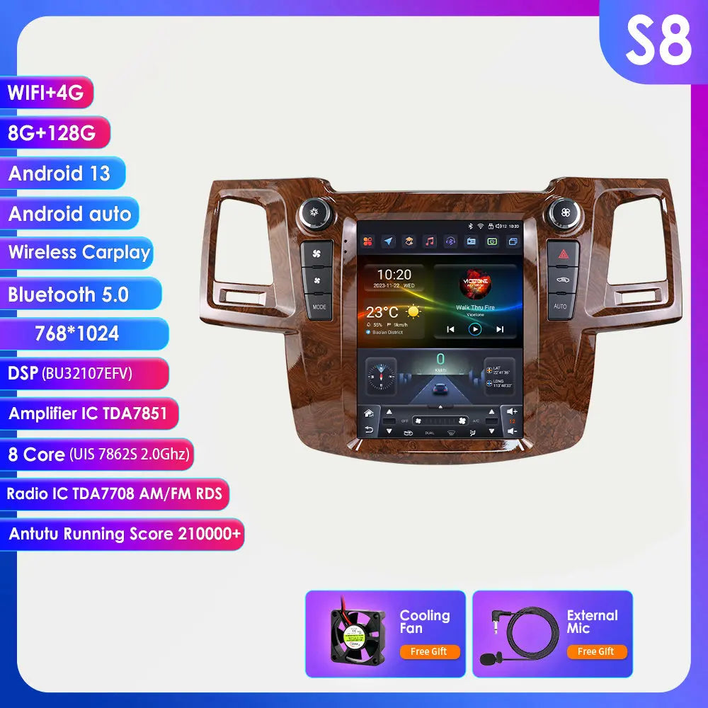 Toyota Fortuner Vigo Hilux 2005-2014 9,7" Android 14 Carplay Android auto wireless wifi bt gps 4g AUTMS2IR