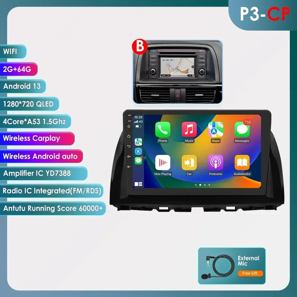 Mazda CX5 CX-5 CX 5 2012 - 2015 9" Android 14 Carplay Android auto wireless wifi bt gps 4g AUTMAPJJ