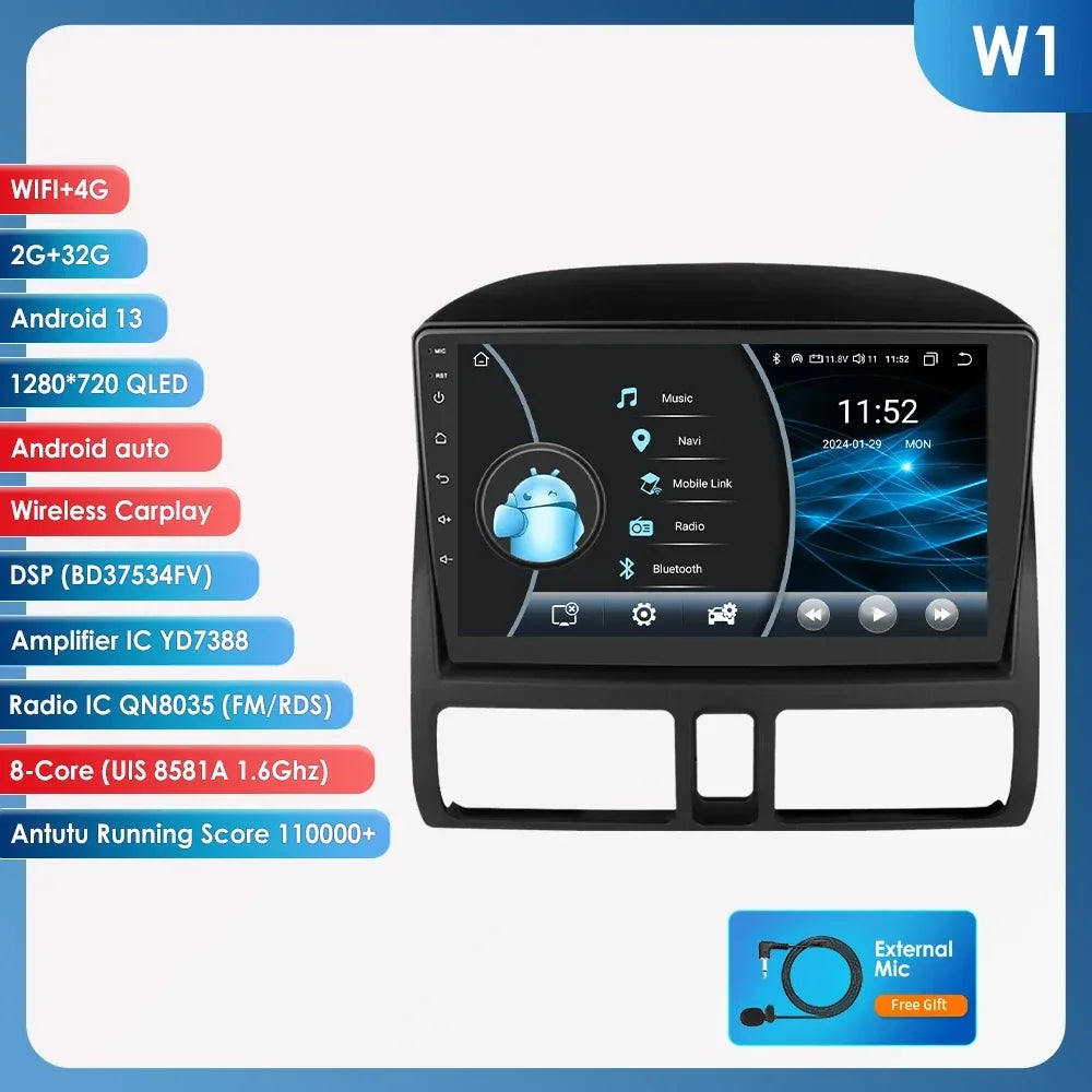 Honda CR-V 2001 - 2006 Android 14 9" Carplay Android auto wireless wifi bt gps 4g RDS AUTMDCRV1