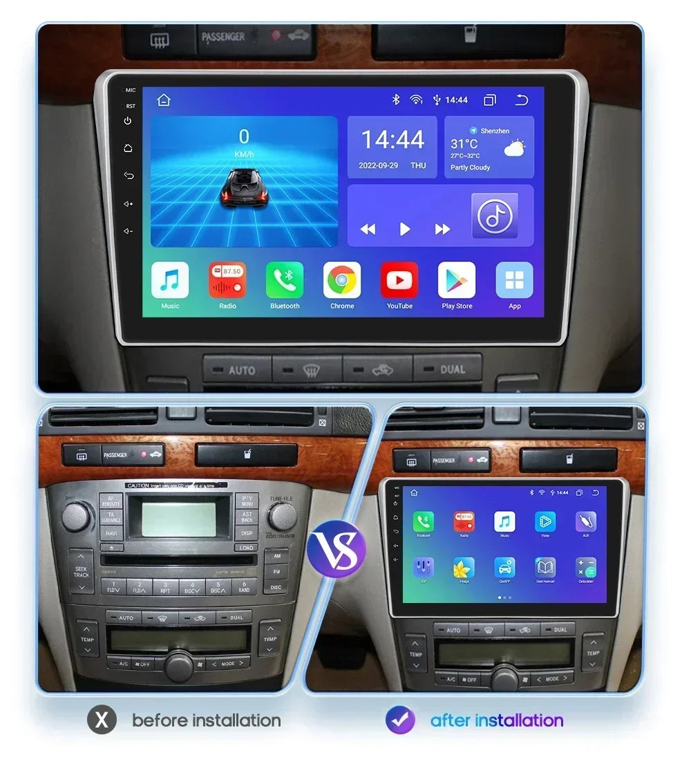 Toyota Avensis T25 2002- 2008 9" Android 14 Carplay Android auto wireless wifi bt gps 4g AUTM01HZ