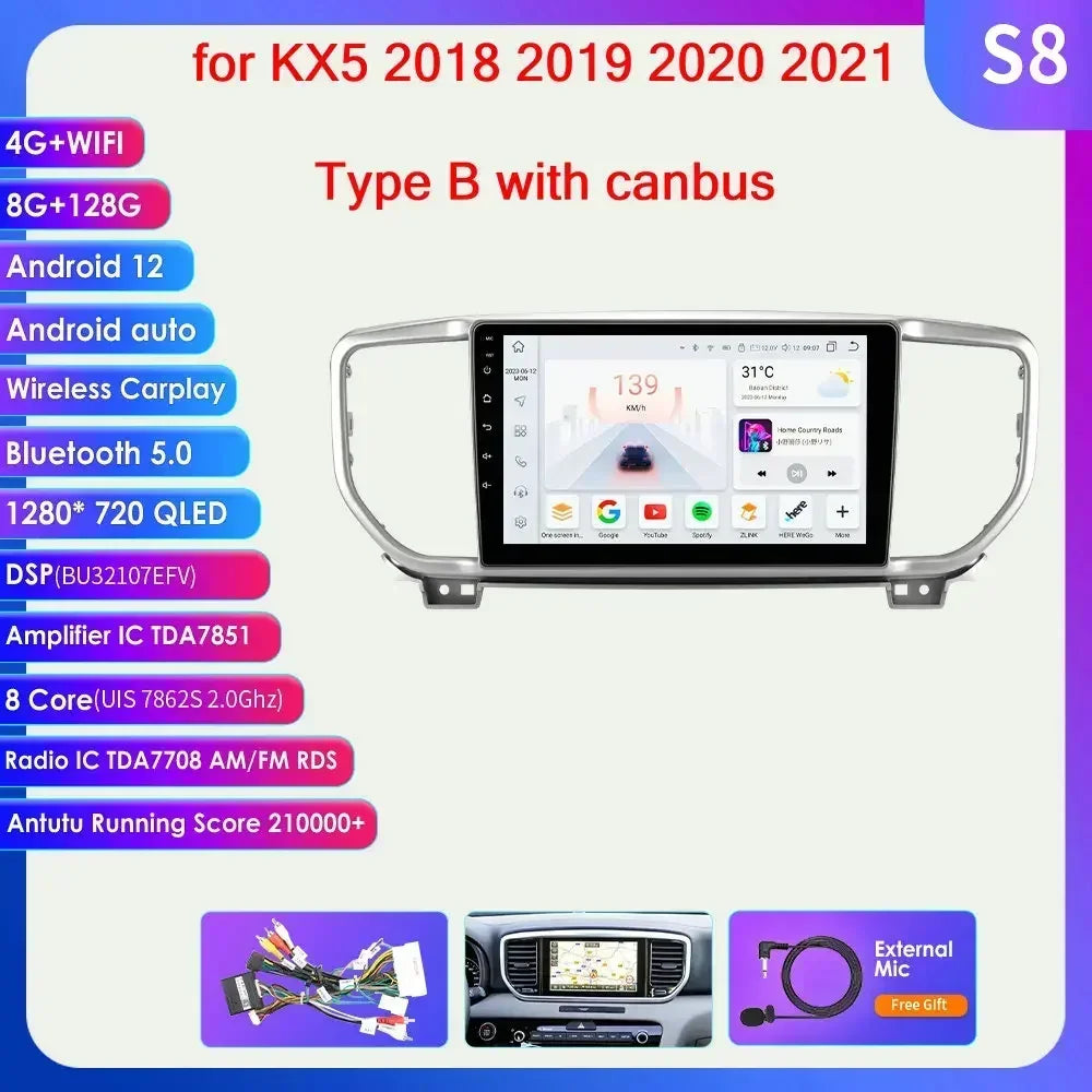 KIA Sportage 4 2016 -2021 9" Android 14 Carplay Android auto wireless wifi bt gps 4g AUTMO3SQ