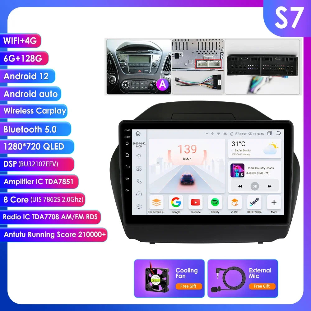 Hyundai Tucson 2 LM IX35 2009-2015 9" / 10,33" Android 14 Carplay Android auto wireless wifi bt gps 4g AUTMKXK8