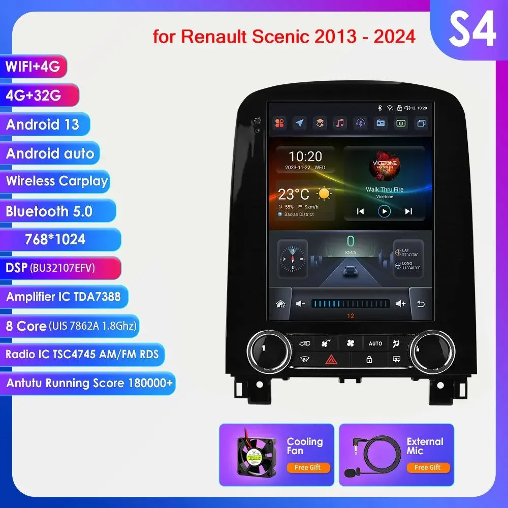 Renault Scenic 2013 - 2024 9,7" Android 14 Carplay Android auto wireless wifi bt gps 4g AUTMXM05