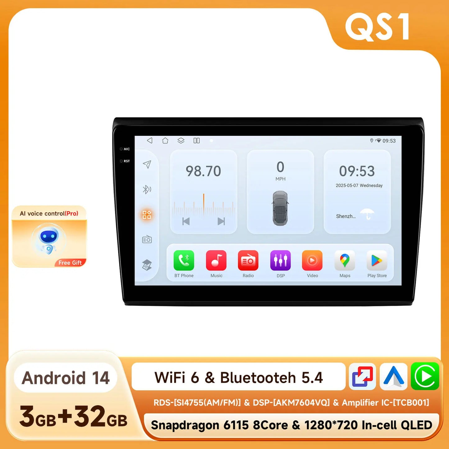 Fiat Bravo 2007 - 2012 9" Android 14 Carplay Android auto wireless wifi bt gps 4g AUTMF9LG