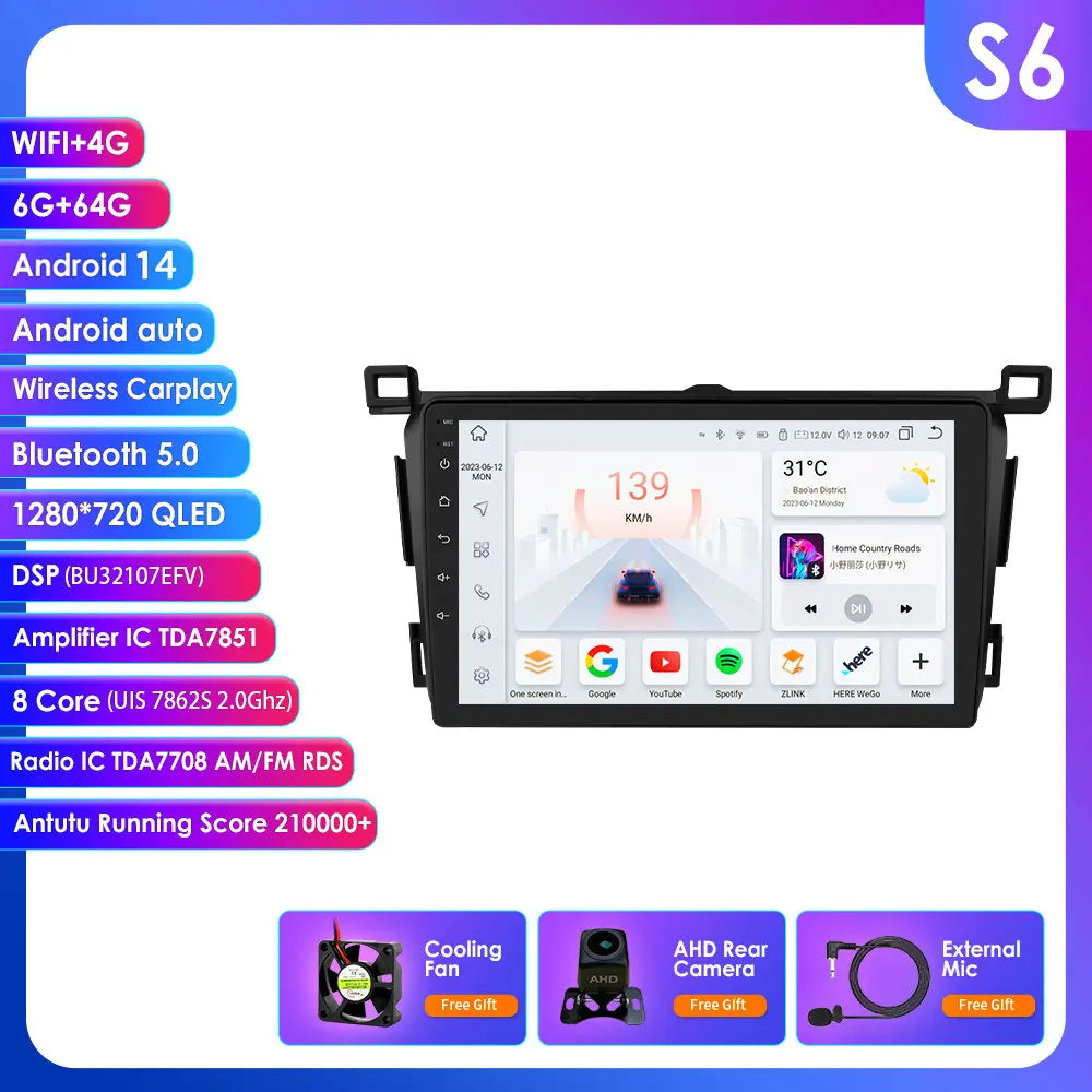 Toyota RAV4 Rav 4 2013-2018 9" Android 14 Carplay Android auto wireless wifi bt gps 4g AUTM4VARTY