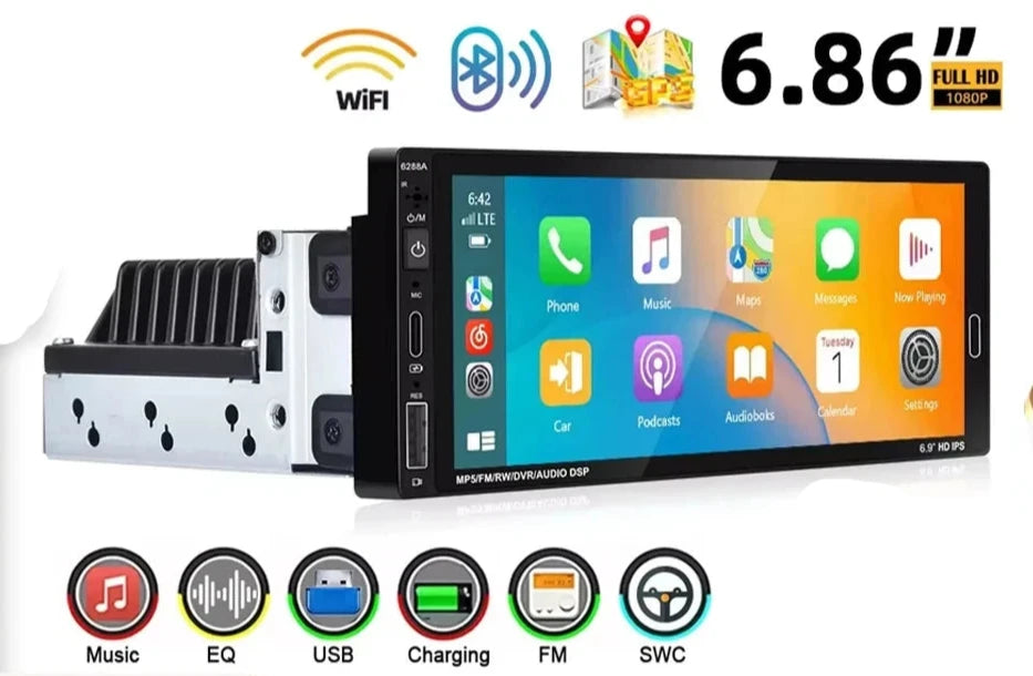 1din 6.86'' Android Car Stereo Radio 2+64G Wireless Carplay Android auto Bluetooth WIFI GPS FM Radio RDS AUTMRDNV1