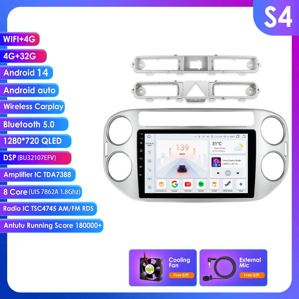 VW Volkswagen Tiguan 2006-2016 9" Android 14 Carplay Android auto wireless wifi bt gps 4g AUTMKZ2Q