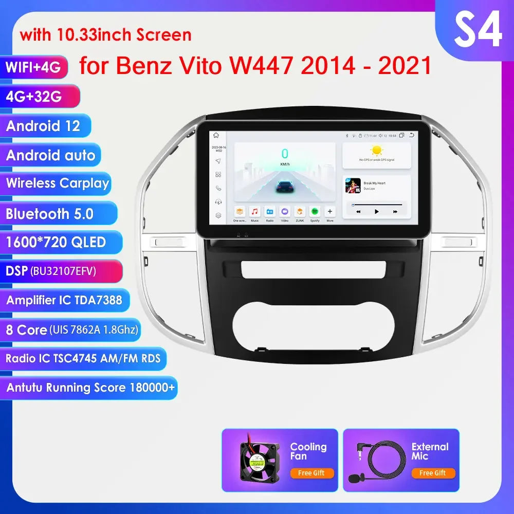 Mercedes Benz Vito W447 2014 - 2021 9" /10,33" Android 14 Carplay Android auto wireless wifi bt gps 4g AUTMCTCJ