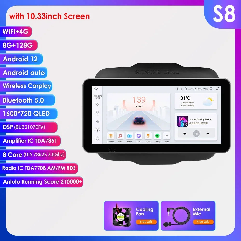Jeep Renegade 2016-2020 9" Android 14 Carplay Android auto wireless wifi bt gps 4g AUTM7T02
